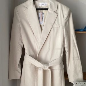 Mango Blazer Size S Belt Structured Blazer  Cotton Blazer Lapel-collar Blazer